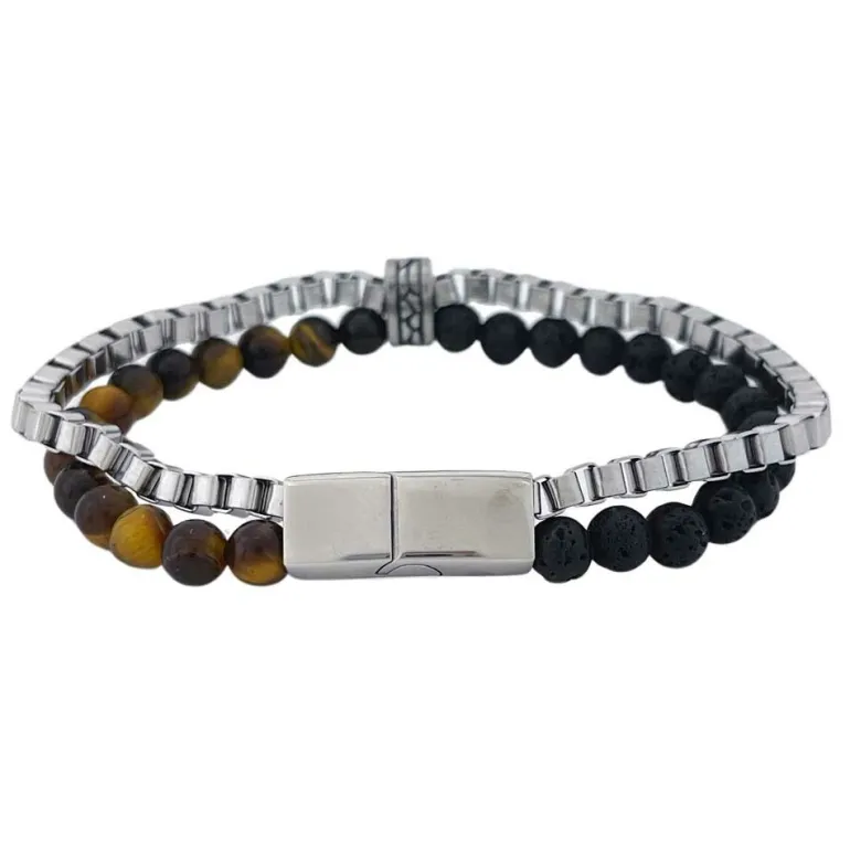 Armband Bead Tiger Eye / Lava Svart