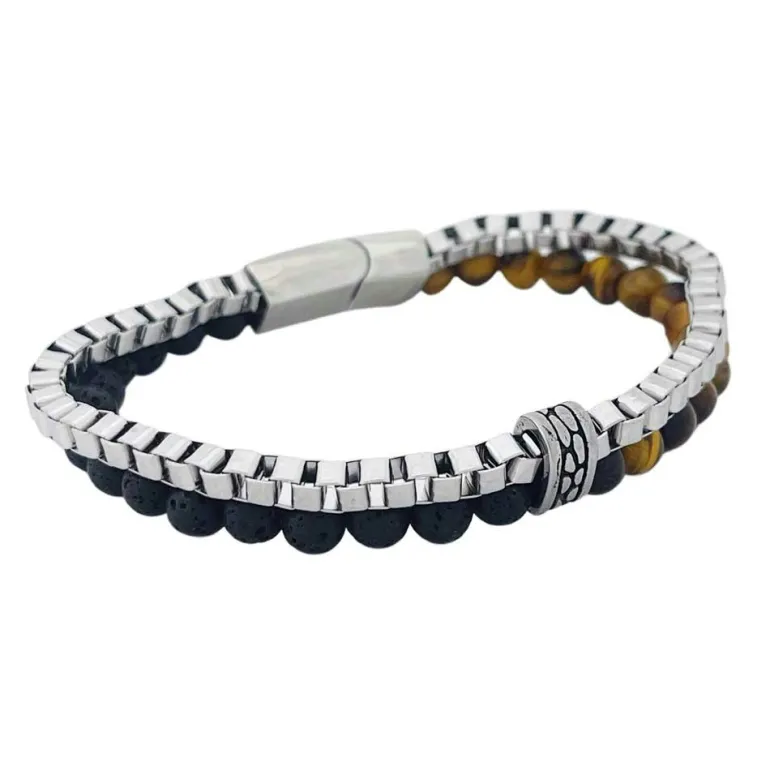 Armband Bead Tiger Eye / Lava Svart