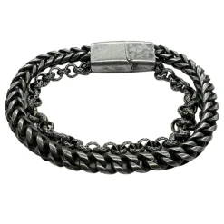 Armband Round Two-Line Oxiderat Stål