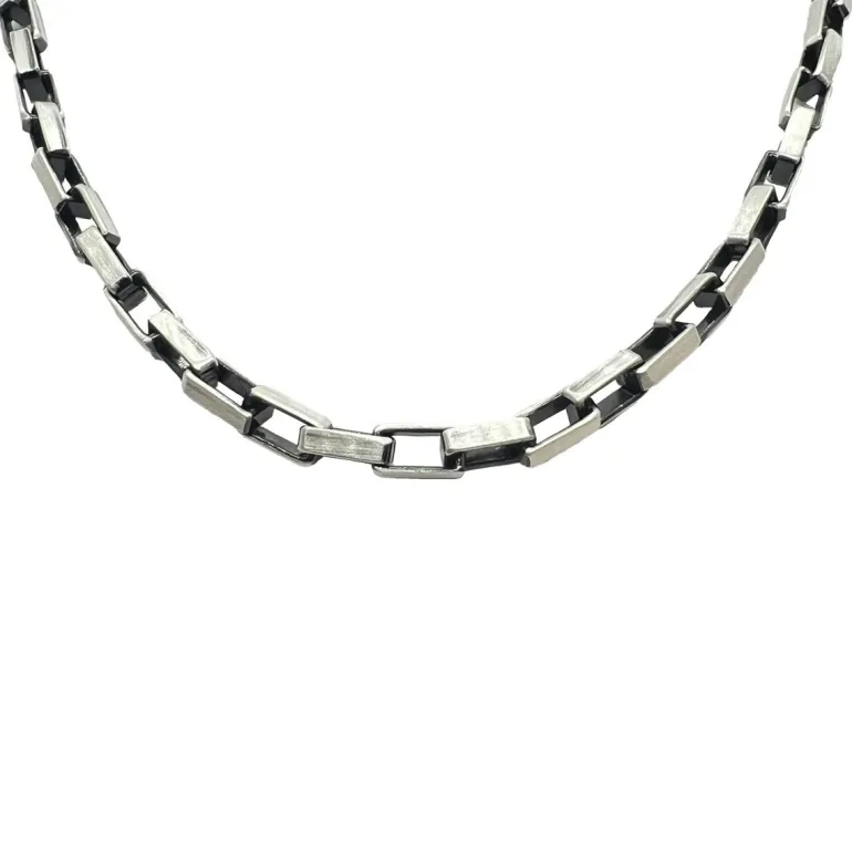 Boxlänk Halsband Oxiderat Silver - 3,5 mm