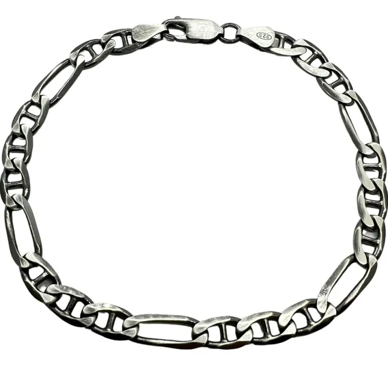 Figarolänk / Marinalänk Armband Oxiderat Silver - 5,6 mm
