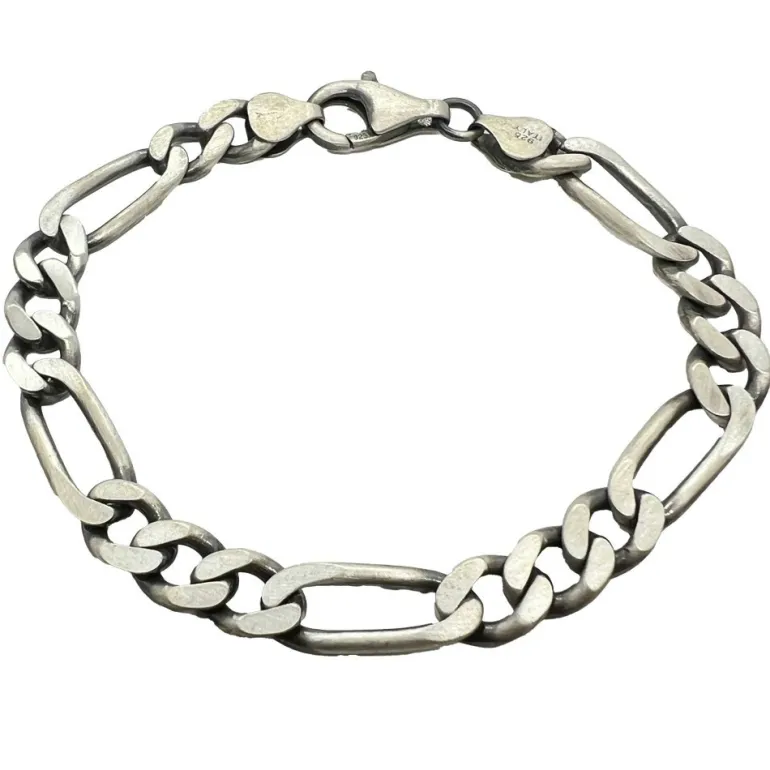 Figarolänk Armband Oxiderat Silver - 7,5 mm