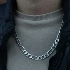 Figarolänk Halsband Oxiderat Silver - 9,5 mm