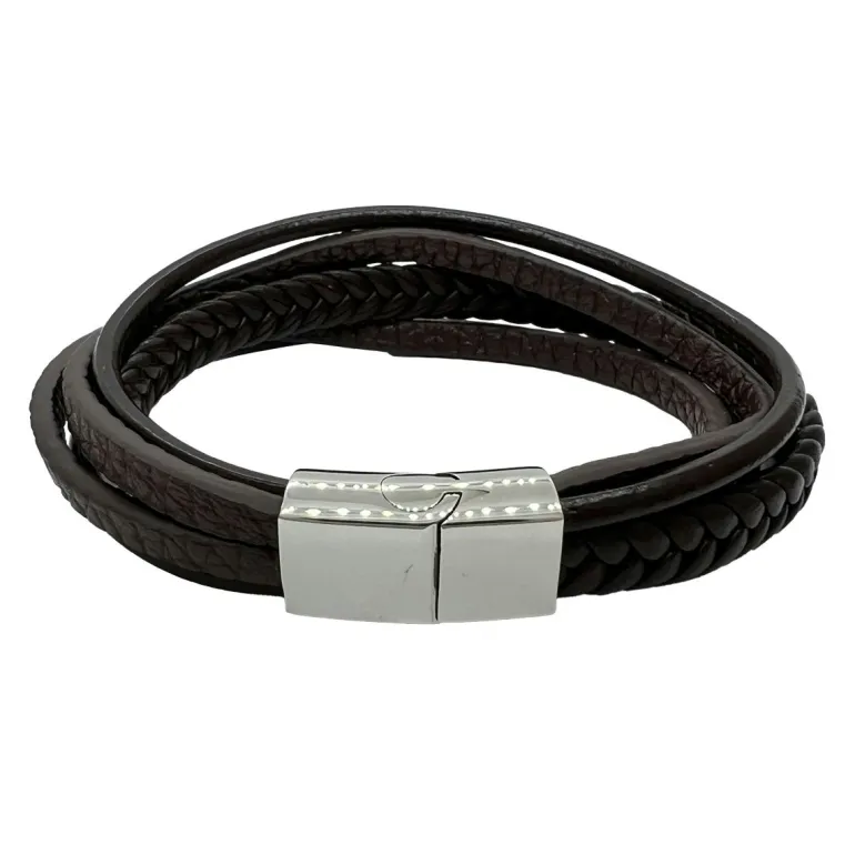 Flätat Läderarmband - Brun
