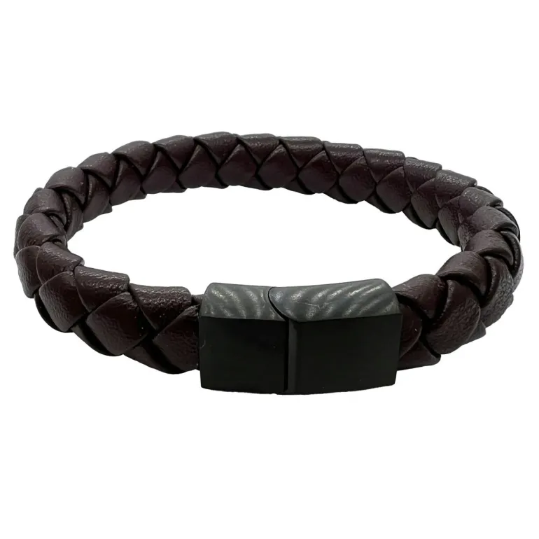 Flätat Läderarmband - Brun