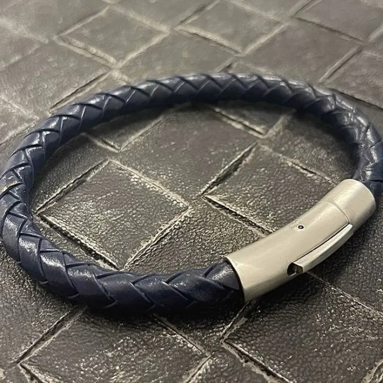 Flätat Läderarmband - Navyblå