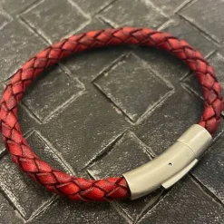 Flätat Läderarmband - Röd
