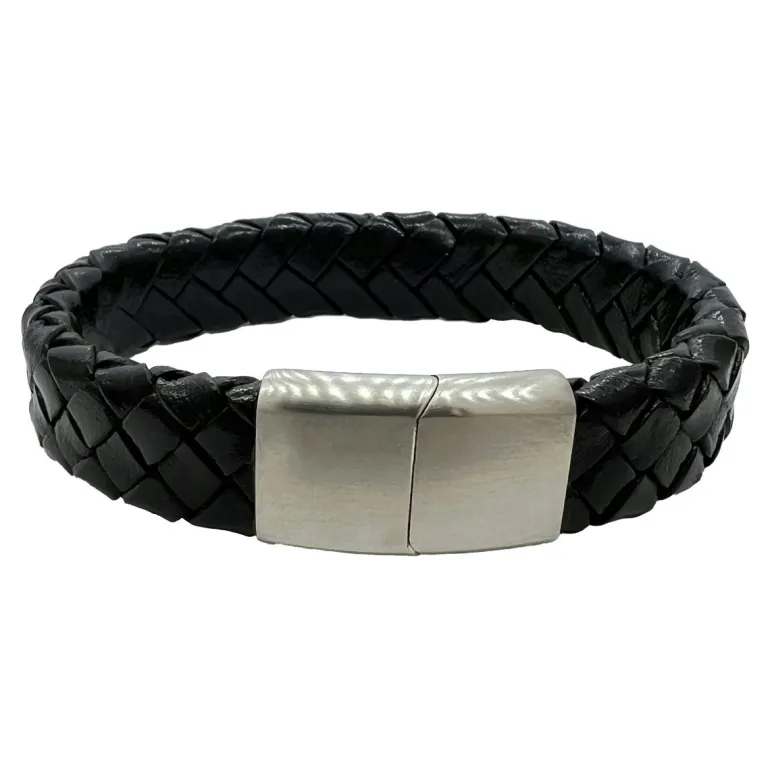 Flätat Läderarmband - Svart