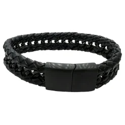 Flätat Läderarmband - Svart