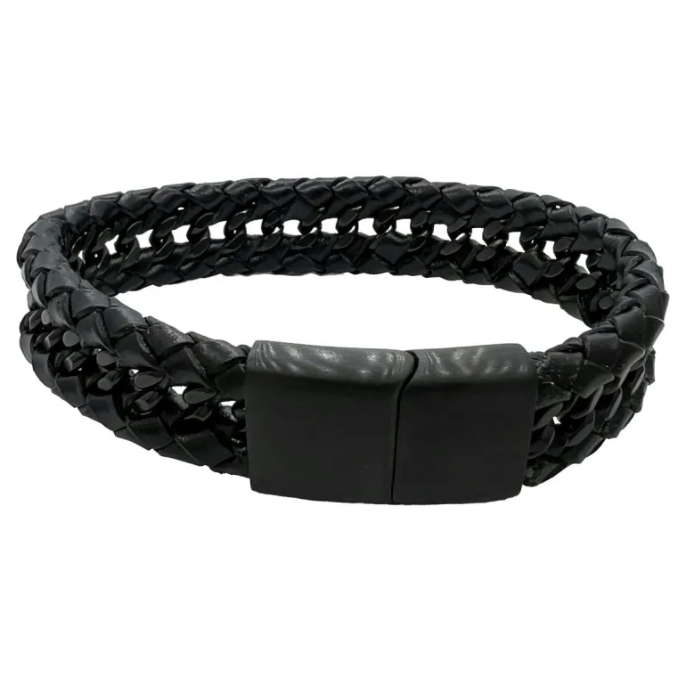 Flätat Läderarmband - Svart