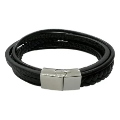 Flätat Läderarmband - Svart