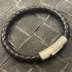 Flätat Läderarmband - Svart