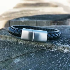 Flätat Läderarmband - Svart
