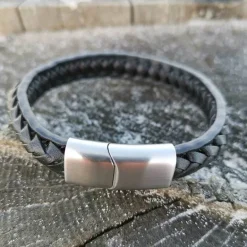 Flätat Läderarmband - Svart