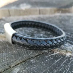 Flätat Läderarmband - Svart