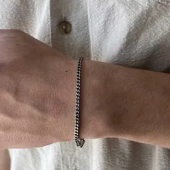 Fyrkantig Francolänk Oxiderat Silver - Armband