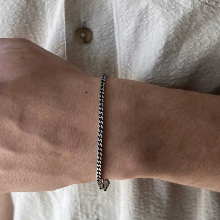 Fyrkantig Francolänk Oxiderat Silver - Armband