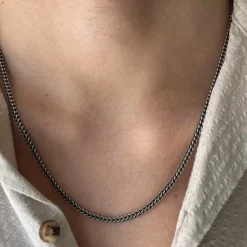 Fyrkantig Francolänk Oxiderat Silver - Halsband