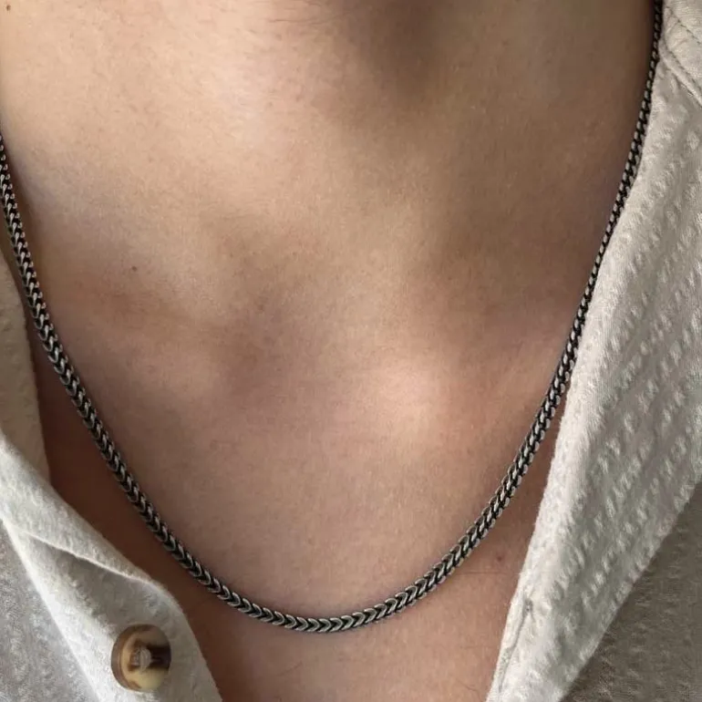 Fyrkantig Francolänk Oxiderat Silver - Halsband