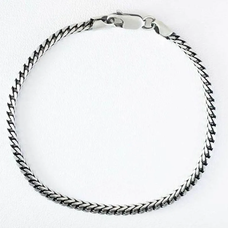 Fyrkantig Francolänk Oxiderat Silver - Armband
