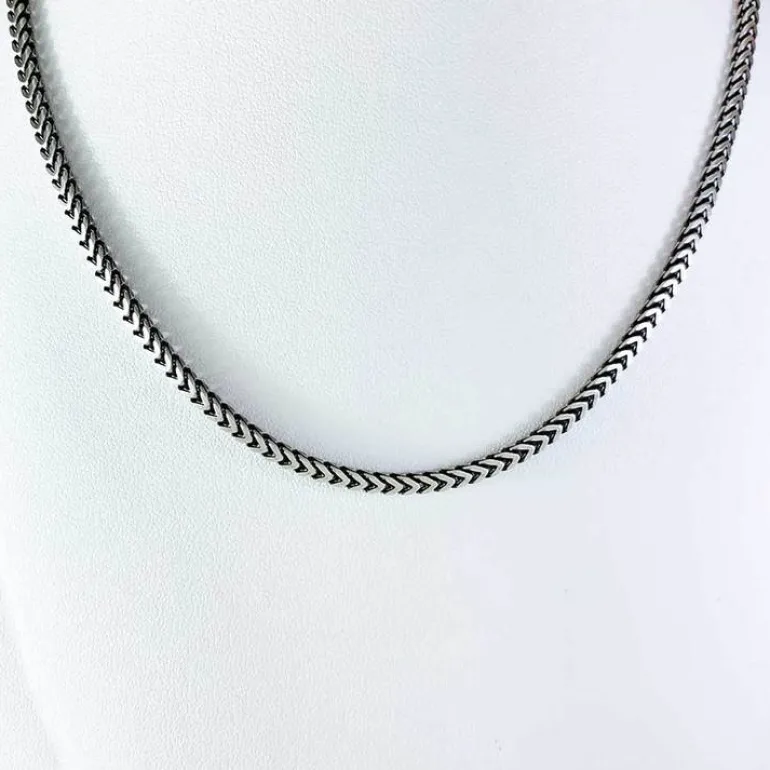 Fyrkantig Francolänk Oxiderat Silver - Halsband