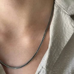 Fyrkantig Francolänk Oxiderat Silver - Halsband