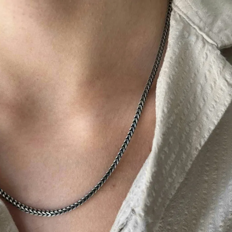 Fyrkantig Francolänk Oxiderat Silver - Halsband
