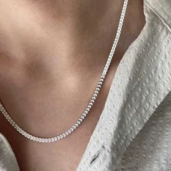Fyrkantig Francolänk Silver - Halsband