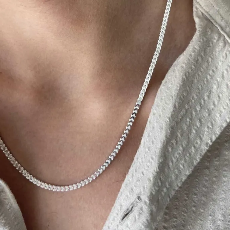 Fyrkantig Francolänk Silver - Halsband