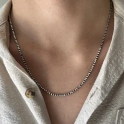 Fyrkantig Kulkedja Oxiderat Silver - Halsband