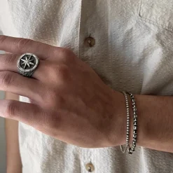 Fyrkantig Kulkedja Oxiderat Silver - Armband