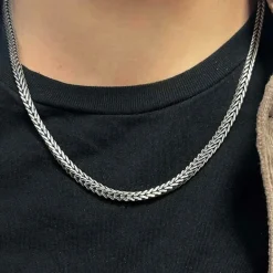 Fyrkantig Rävsvanslänk Oxiderat Silver - Halsband