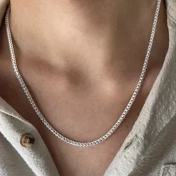 Fyrkantig Rävsvanslänk Silver - Halsband