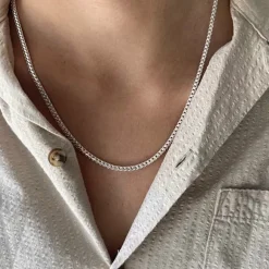 Fyrkantig Rävsvanslänk Silver - Halsband