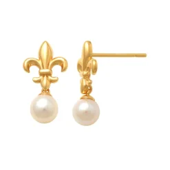Guldörhängen Fleur de Lis Pearl 18K