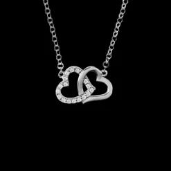 Halsband Double Hearts med cz-stenar 18K vitguld