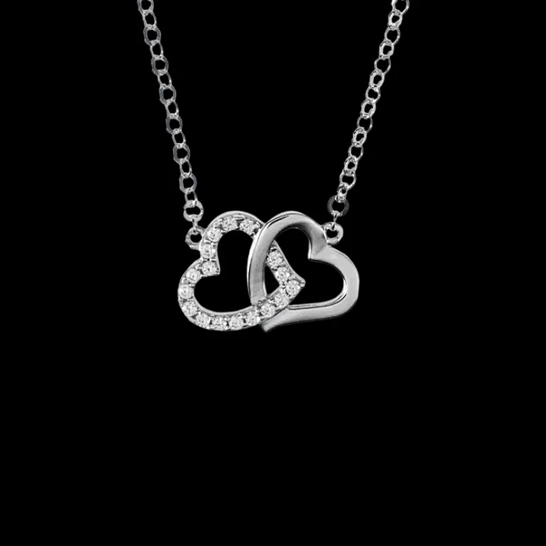 Halsband Double Hearts med cz-stenar 18K vitguld