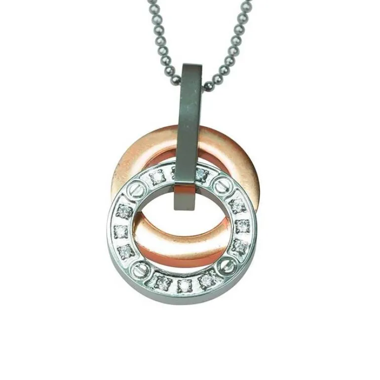 Halsband Double Rings Roséförgyllt Stål