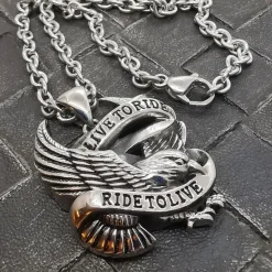 Halsband "Live to Ride" Eagle Stål