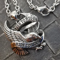 Halsband "Live to Ride" Eagle Stål
