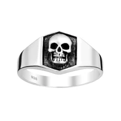 Klackring Skull Oxiderat Silver