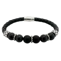 Läderarmband Bead Onyx