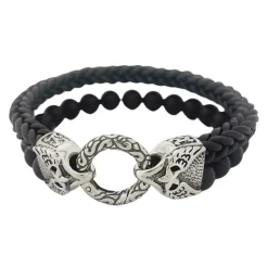 Läderarmband Med Matta Onyx Stenar