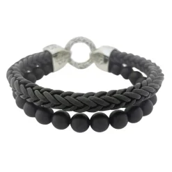 Läderarmband Med Matta Onyx Stenar