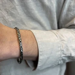 Massiv Rund Kejsarlänk Oxiderat Silver - Armband 4 mm