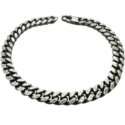 Pansarlänk Armband Ovalslipad - Oxiderat Silver - 6,4 mm