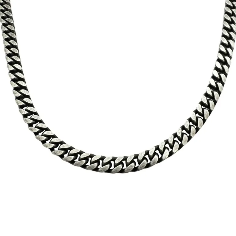 Pansarlänk Halsband Ovalslipad - Oxiderat Silver - 5,8 mm