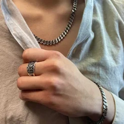 Pansarlänk Halsband Oxiderat Silver - 8 mm