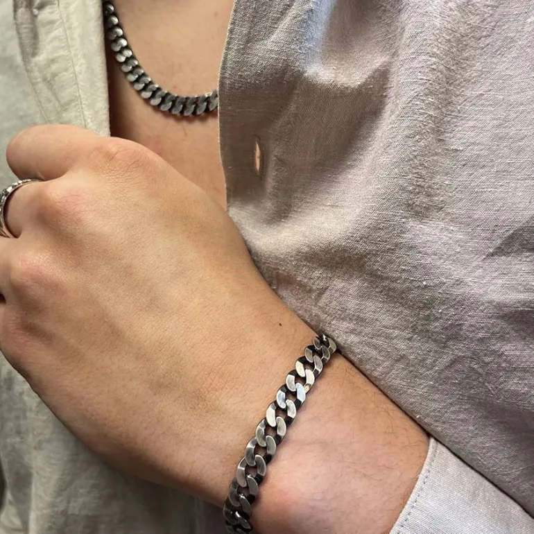 Pansarlänk Halsband Oxiderat Silver - 8 mm