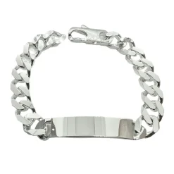 Pansarlänk med Gravyrplatta Armband Silver - 10 mm